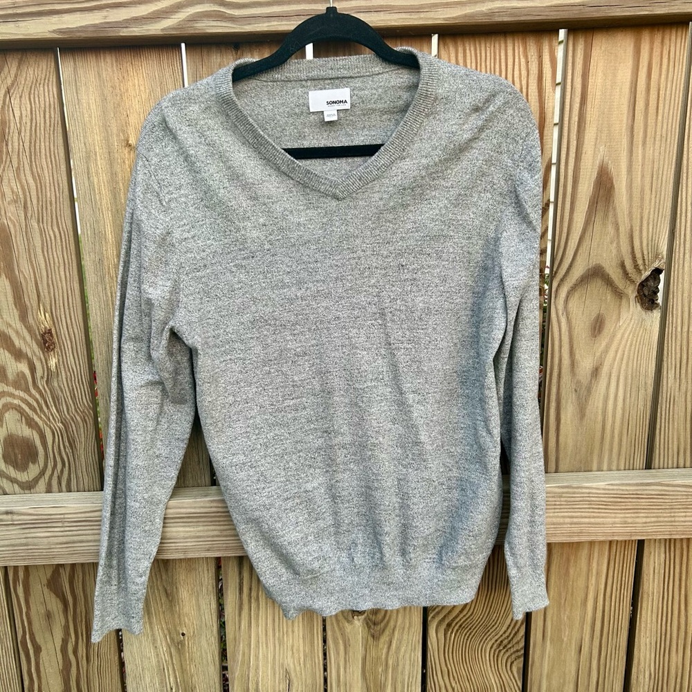 Sonoma Sweater V-Neck Pullover 100% Cotton Gray Men’s Sz. Medium